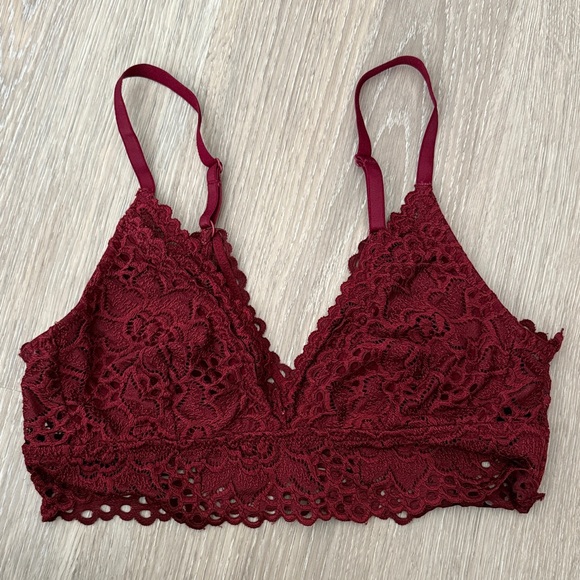 aerie Other - aerie Deep V Plunge Lace Bralette in Rich Burgundy